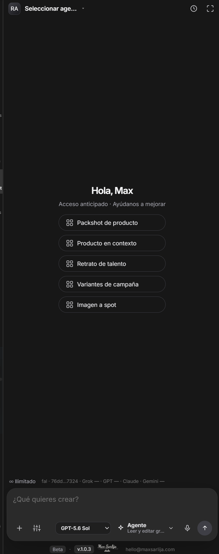 Pantalla inicial de Graph Operator con cinco workflows sugeridos y el chat integrado
