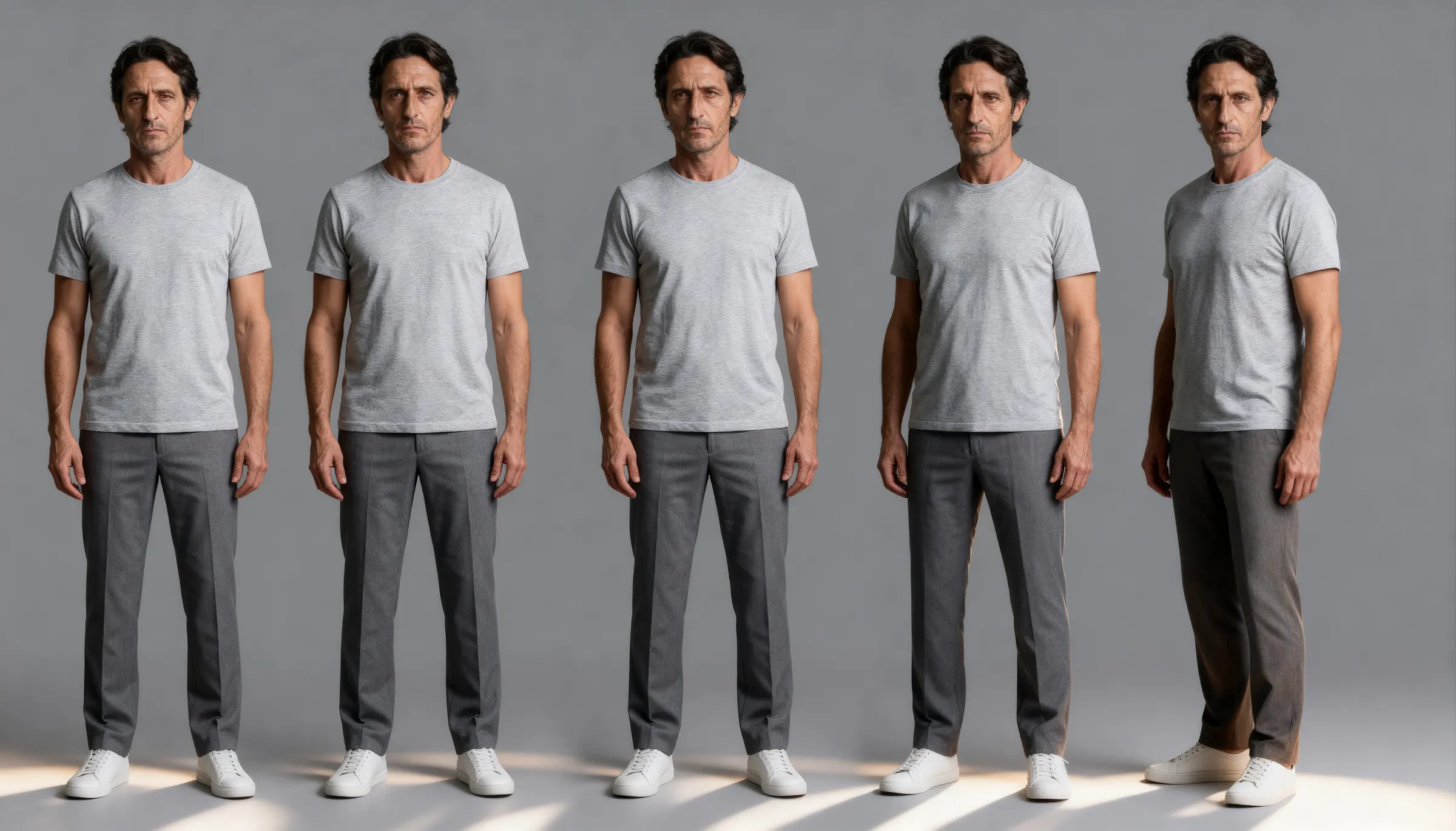 Turnaround: frente, 3/4 y perfil